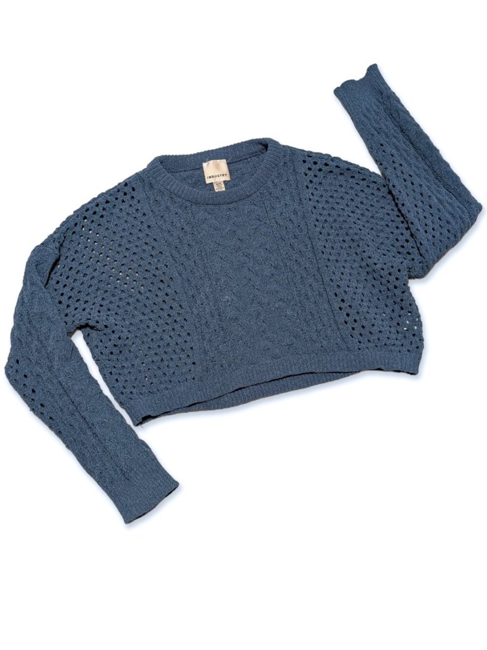 Women’s Cropped Open-Knit Crewneck Sweater - Blue